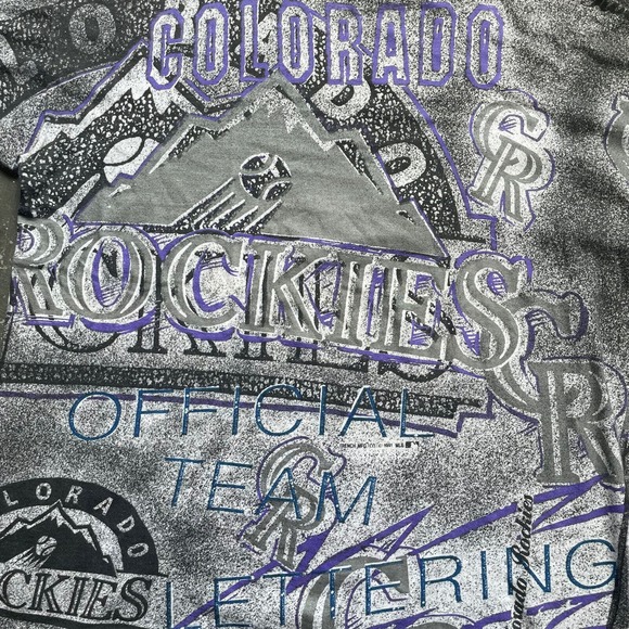 VTG 90’s Colorado Rockies MLB Baseball‎ AOP All Over Print Single Stitch Large - Picture 4 of 7